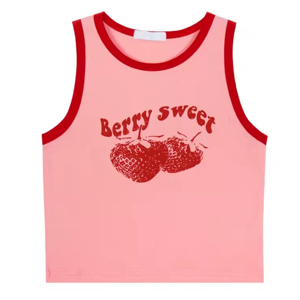 NWT Tank Top Berry Sweet Large Vintage 90s CropTop Sleeveless Retro Y2K Pink/Red - Picture 2 of 3